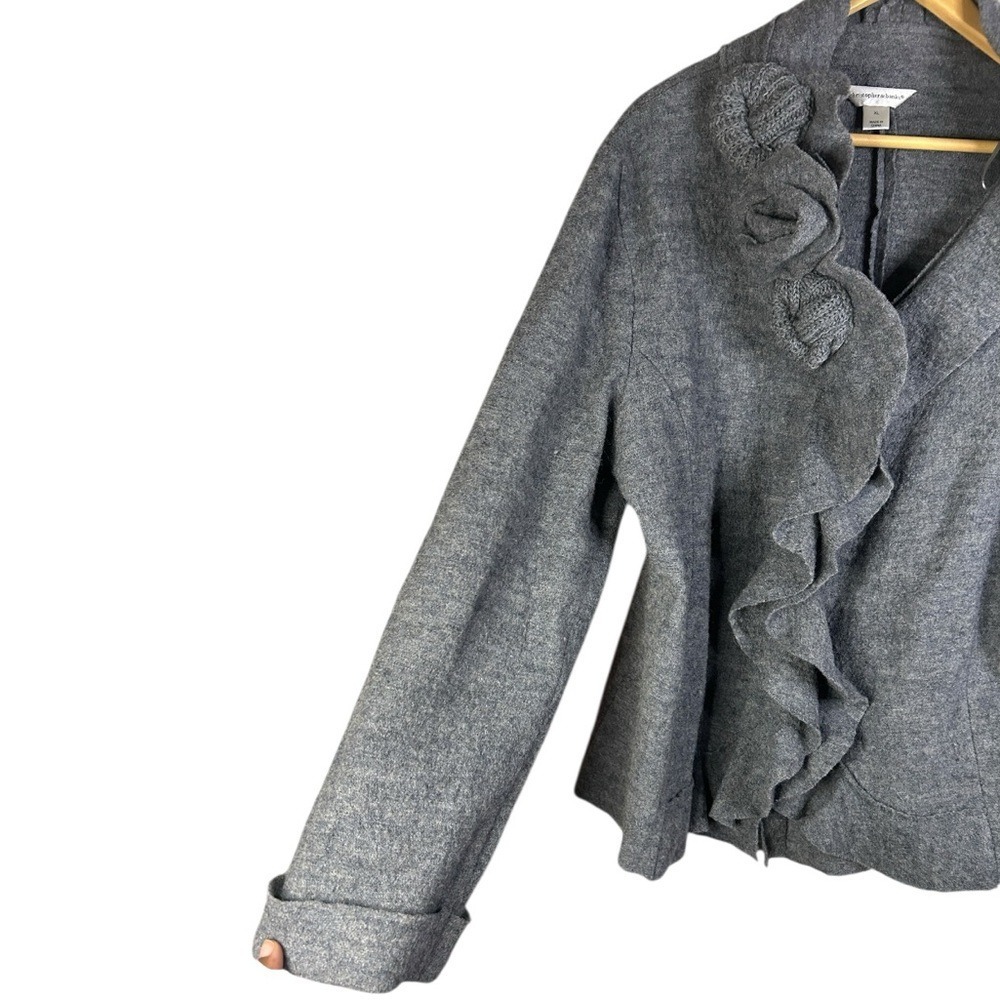 Wool Cardigan Cottagecore Ruffle Rosette Hem Lagenlook Tailored Soft Sweater 90s - Picture 6 of 8